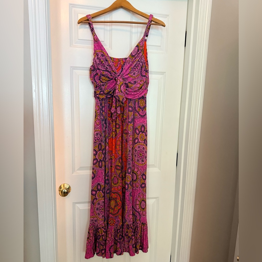 Anthropologie Pink Paisley Maxi Dress with Orange Accents
